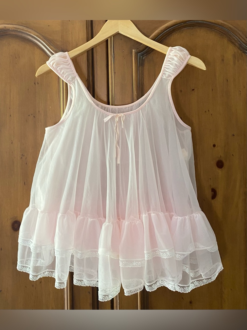 Vintage TOSCA Small Pink Sheer BABYDOLL Nightie LINGERIE Mini Dress Top 2202